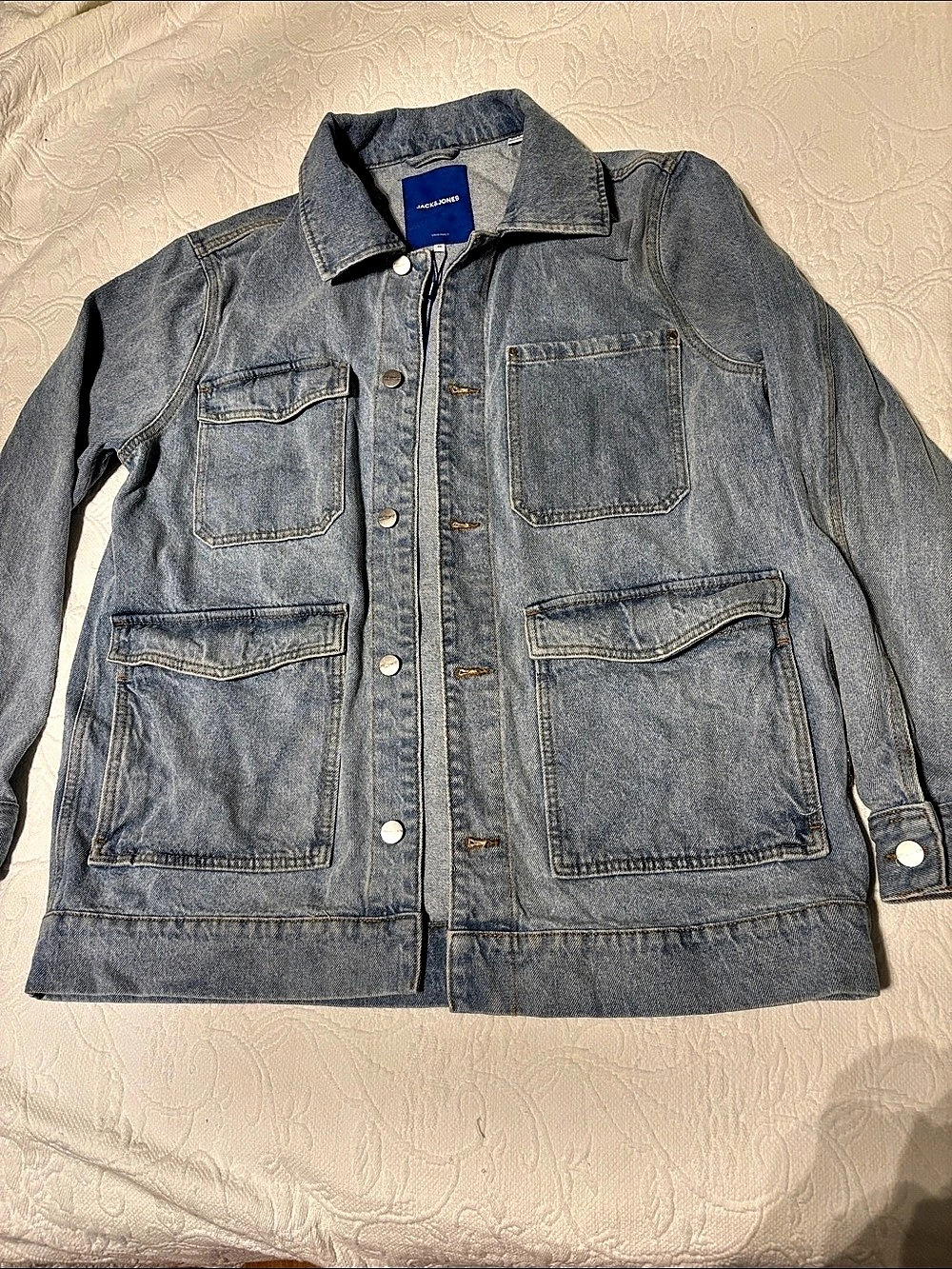 Jack & Jones Originals Denim Utility Jacket Blue Medium- great fall oversized fo